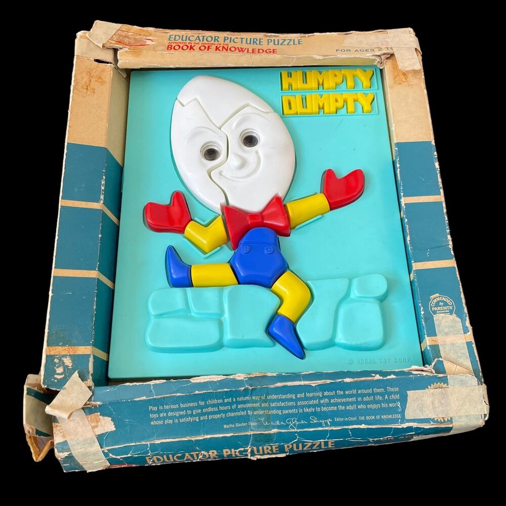Vintage Ideal Toy Humpty Dumpty Puzzle Educator Picture Plastic MCM Child RARE